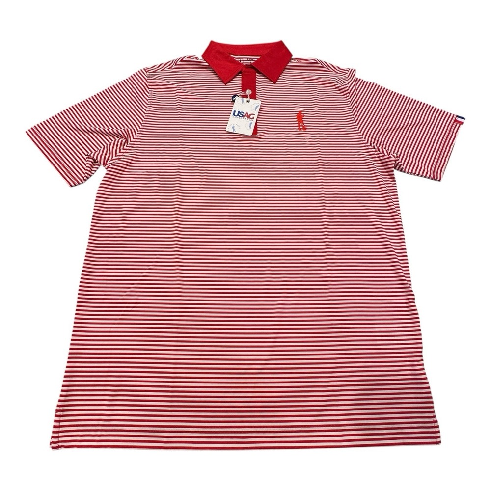 U Suck At Golf USAG Shirt Men's Size Large Golf Polo Red Striped Performance New